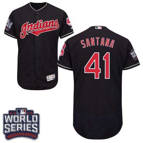 Cleveland Indians #41 Carlos Santana Navy Blue Flexbase Authentic Collection 2016 World Series Bound Stitched Baseball Jersey