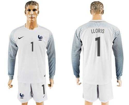 France #1 LLORIS White Goalkeeper Long Sleeves Soccer Country Jersey