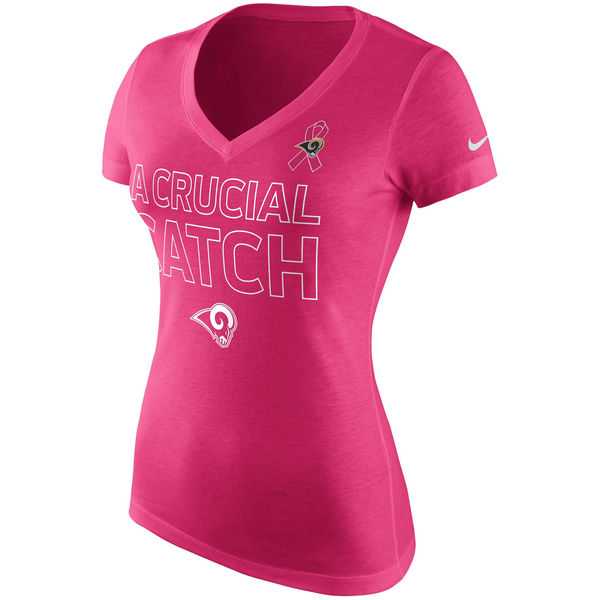 Los Angeles Rams Nike Women's Breast Cancer Awareness V Neck Tri Blend T-Shirt Pink