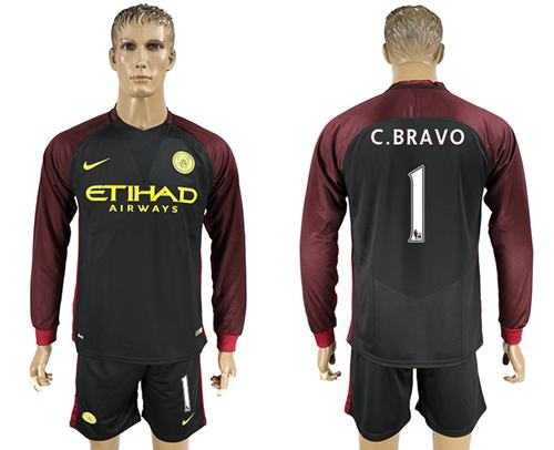 Manchester City #1 C.Bravo Away Long Sleeves Soccer Club Jersey