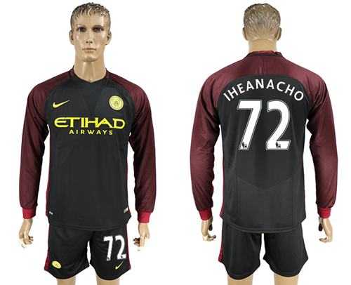 Manchester City #72 Iheanacho Away Long Sleeves Soccer Club Jersey