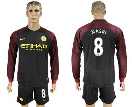 Manchester City #8 Nasri Away Long Sleeves Soccer Club Jersey