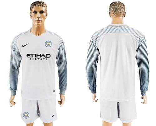 Manchester City Blank White Goalkeeper Long Sleeves Soccer Club Jersey