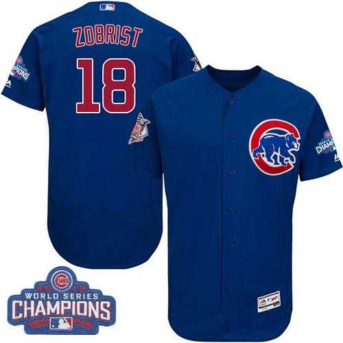Men's Chicago Cubs #18 Ben Zobrist Blue Flexbase Authentic Collection 2016 World Series Champions Stitched Baseball Jersey
