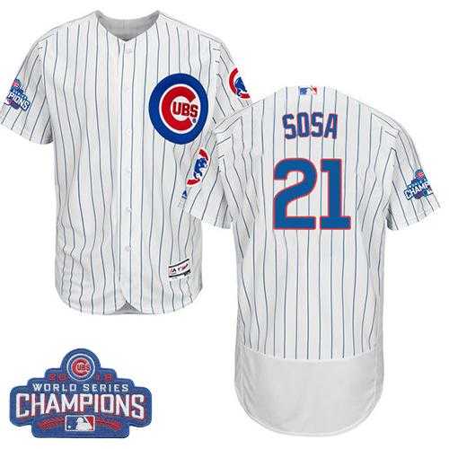 Men's Chicago Cubs #21 Sammy Sosa White Flexbase Authentic Collection 2016 World Series Champions Stitched Baseball Jersey