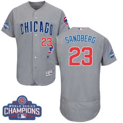 Men's Chicago Cubs #23 Ryne Sandberg Grey Flexbase Authentic Collection Road 2016 World Series Champions Stitched Baseball Jersey