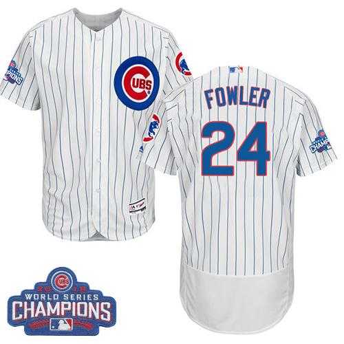 Men's Chicago Cubs #24 Dexter Fowler White Flexbase Authentic Collection 2016 World Series Champions Stitched Baseball Jersey