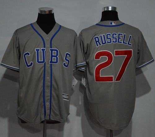 Men's Chicago Cubs #27 Addison Russell Grey New Cool Base Alternate Road Stitched Baseball Jersey