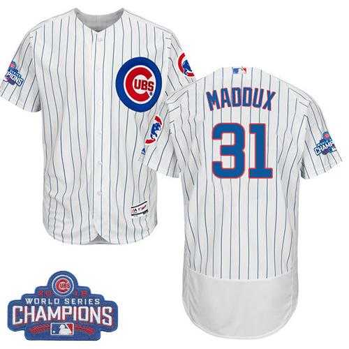 Men's Chicago Cubs #31 Greg Maddux White Flexbase Authentic Collection 2016 World Series Champions Stitched Baseball Jersey