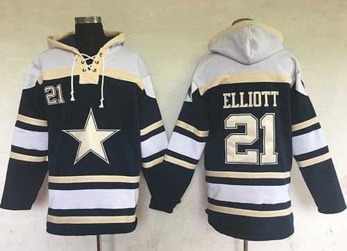 Men's Dallas Cowboys #21 Ezekiel Elliott Navy Blue Sawyer Hooded Sweatshirt NFL Hoodie