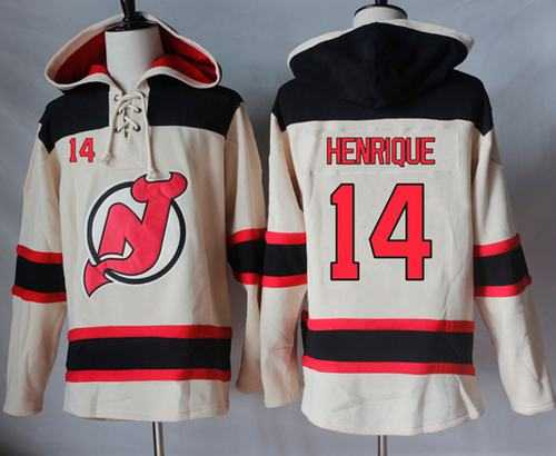 Men's New Jersey Devils #14 Adam Henrique Cream Sawyer Hooded Sweatshirt Stitched NHL Jersey