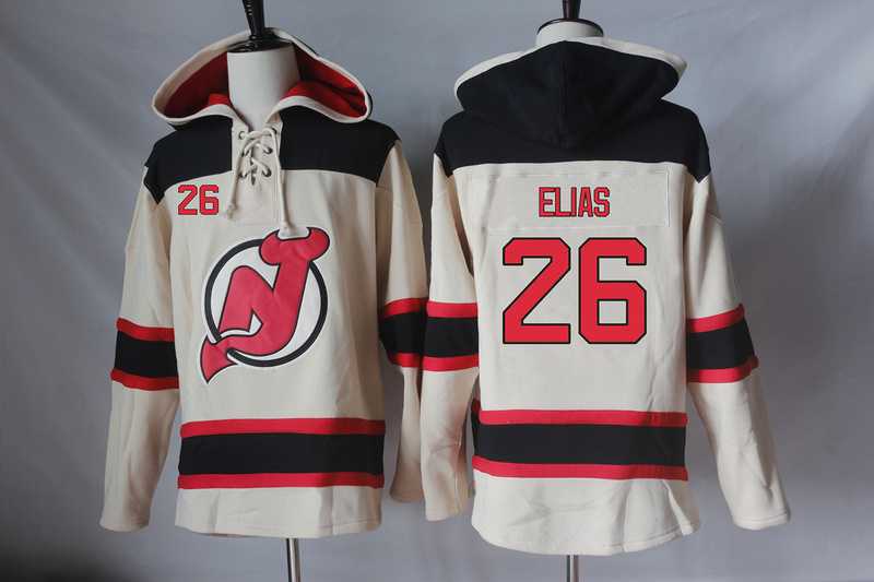 Men's New Jersey Devils #26 Patrik Elias Cream Sawyer Hooded Sweatshirt Stitched NHL Jersey