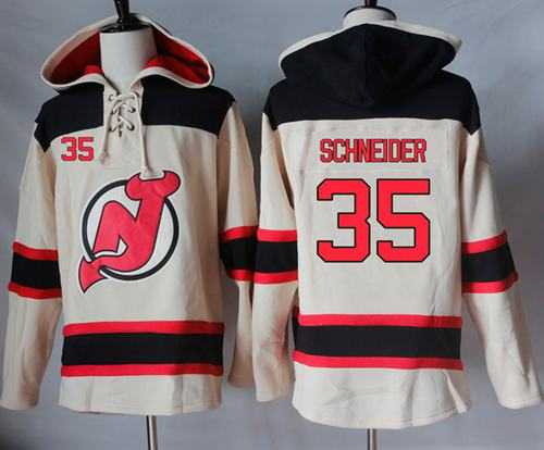 Men's New Jersey Devils #35 Cory Schneider Cream Sawyer Hooded Sweatshirt Stitched NHL Jersey