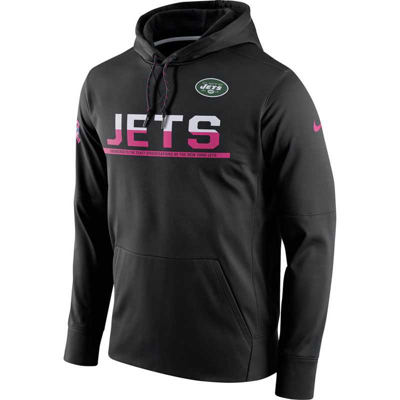Men's New York Jets Black Breast Cancer Awareness Circuit Performance Pullover Hoodie
