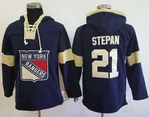 Men's New York Rangers #21 Derek Stepan Navy Blue Pullover Hoodie Stitched NHL Jersey