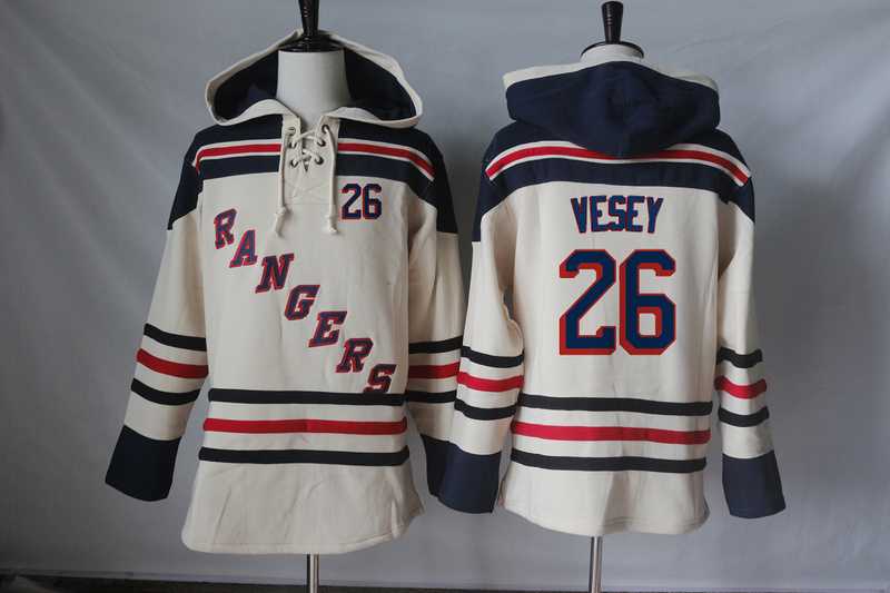 Men's New York Rangers #26 Joe Kocur Cream Sawyer Hooded Sweatshirt Stitched NHL Jersey