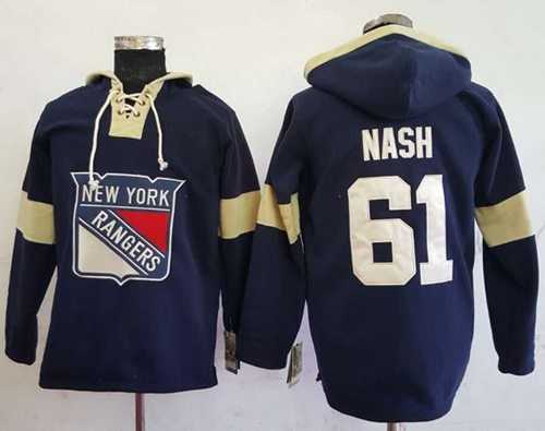 Men's New York Rangers #61 Rick Nash Navy Blue Pullover Hoodie Stitched NHL Jersey