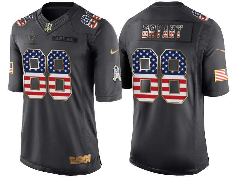 Men's Nike Dallas Cowboys #88 Dez Bryant Anthracite Stitched NFL Limited Salute to Service USA Flag Fashion Jersey