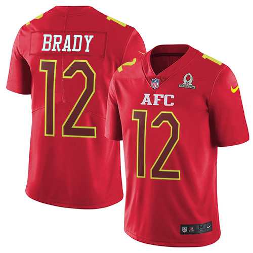 Men's Nike New England Patriots #12 Tom Brady Red Stitched NFL Limited AFC 2017 Pro Bowl Jersey
