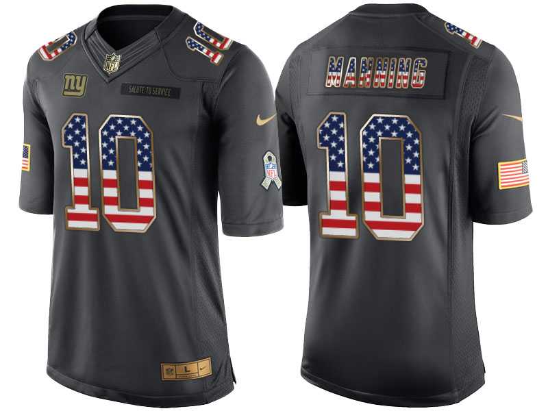 Men's Nike New York Giants #10 Eli Manning Anthracite Stitched NFL Limited Salute to Service USA Flag Fashion Jersey