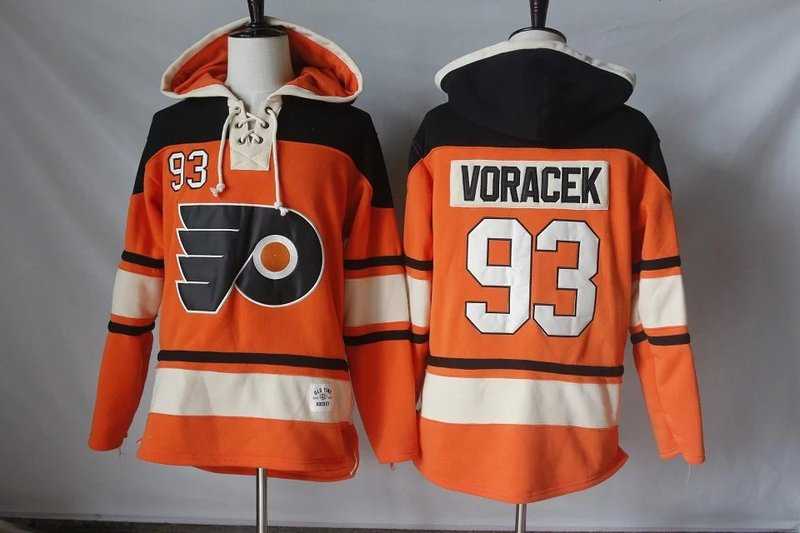 Men's Philadelphia Flyers #93 Jakub Voracek Orange Sawyer Hooded Sweatshirt Stitched NHL Jersey