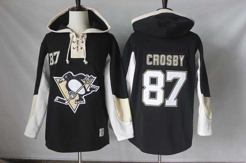 Men's Pittsburgh Penguins #87 Sidney Crosby Black Pullover Hoodie Stitched NHL Jersey