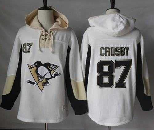 Men's Pittsburgh Penguins #87 Sidney Crosby White Pullover Hoodie Stitched NHL Jersey