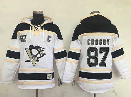 Men's Pittsburgh Penguins #87 Sidney Crosby White Sawyer Hooded Sweatshirt Stitched NHL Jersey