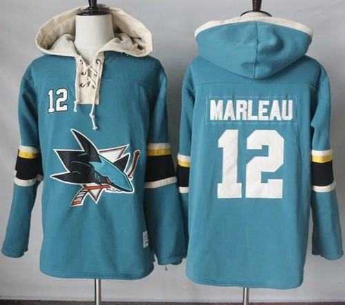 Men's San Jose Sharks #12 Patrick Marleau Teal Pullover Hoodie Stitched NHL Jersey
