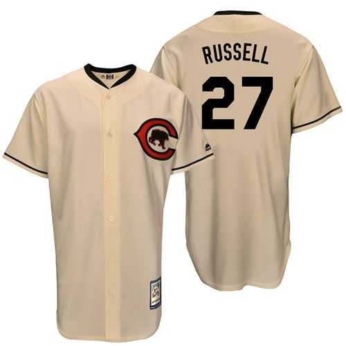 Mitchell And Ness Chicago Cubs #27 Addison Russell Cream Throwback Stitched MLB Jersey