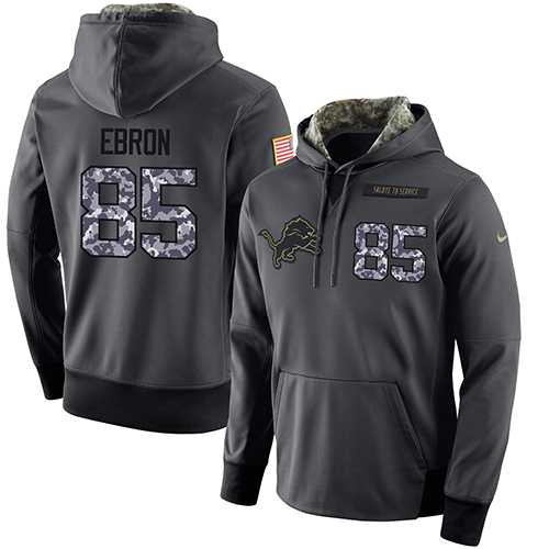 NFL Men's Nike Detroit Lions #85 Eric Ebron Stitched Black Anthracite Salute to Service Player Performance Hoodie