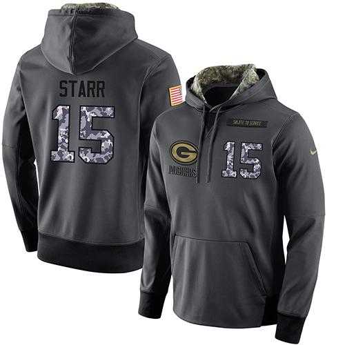 NFL Men's Nike Green Bay Packers #15 Bart Starr Stitched Black Anthracite Salute to Service Player Performance Hoodie