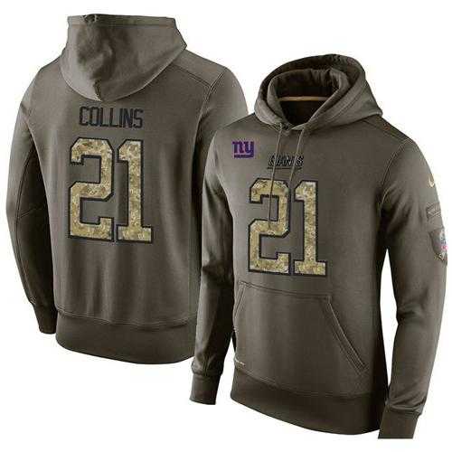 NFL Men's Nike New York Giants #21 Landon Collins Stitched Green Olive Salute To Service KO Performance Hoodie