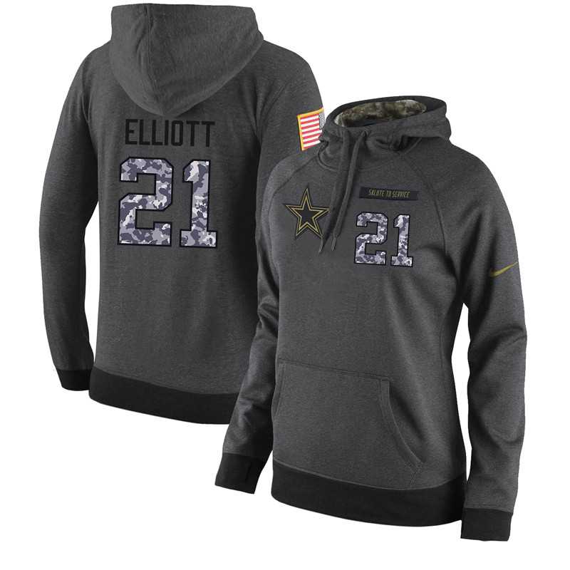 NFL Women's Nike Dallas Cowboys #21 Ezekiel Elliott Stitched Black Anthracite Salute to Service Player Performance Hoodie