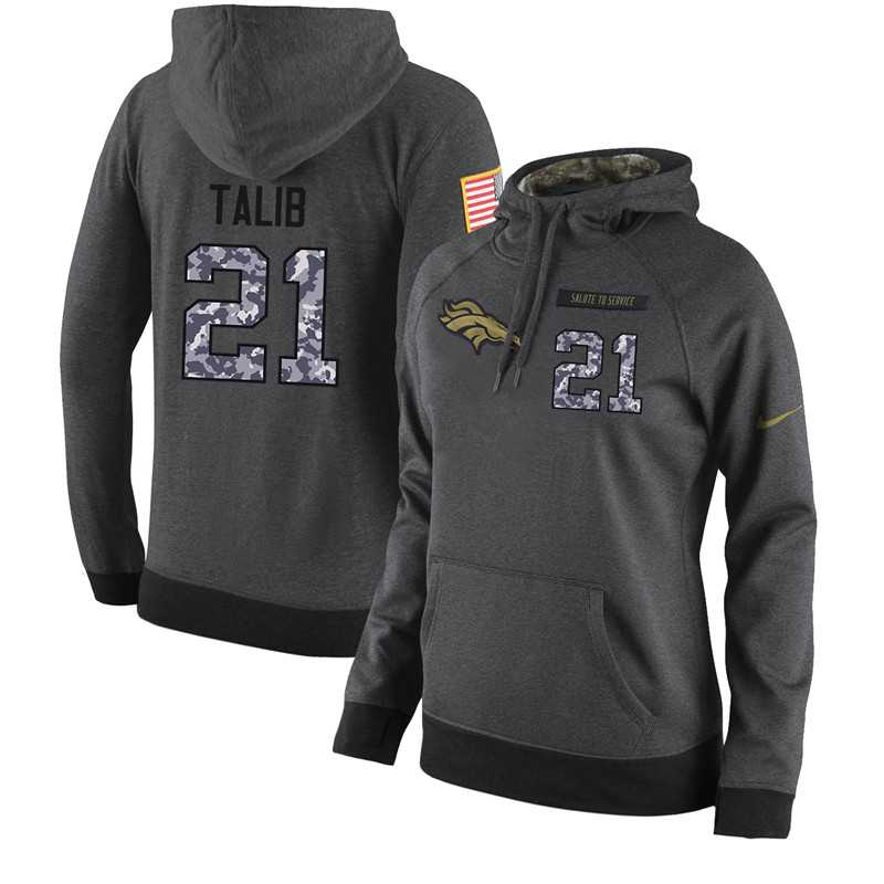 NFL Women's Nike Denver Broncos #21 Aqib Talib Stitched Black Anthracite Salute to Service Player Performance Hoodie