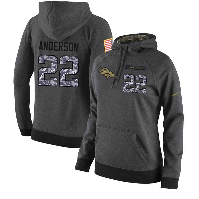 NFL Women's Nike Denver Broncos #22 C.J. Anderson Stitched Black Anthracite Salute to Service Player Performance Hoodie