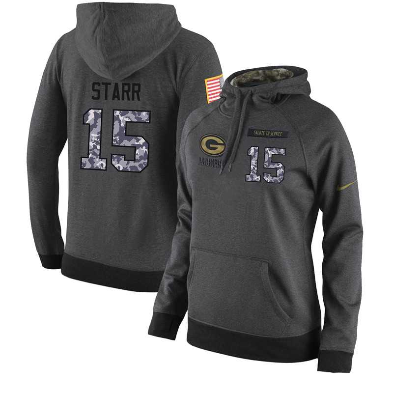 NFL Women's Nike Green Bay Packers #15 Bart Starr Stitched Black Anthracite Salute to Service Player Performance Hoodie