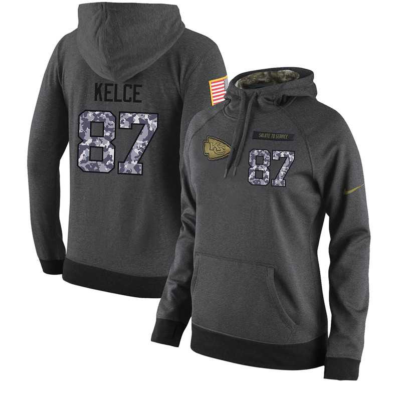 NFL Women's Nike Kansas City Chiefs #87 Travis Kelce Stitched Black Anthracite Salute to Service Player Performance Hoodie
