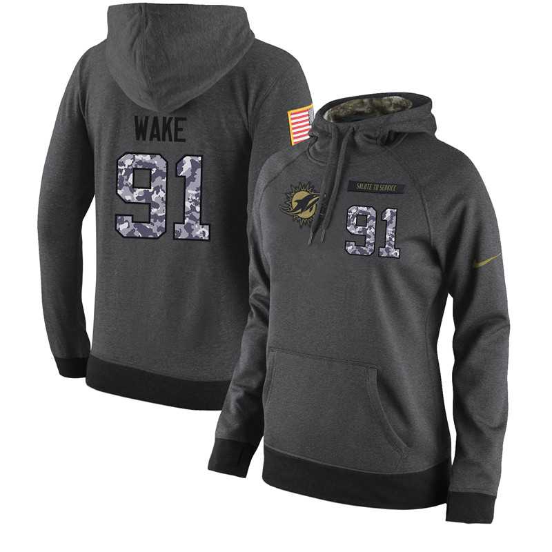 NFL Women's Nike Miami Dolphins #91 Cameron Wake Stitched Black Anthracite Salute to Service Player Performance Hoodie