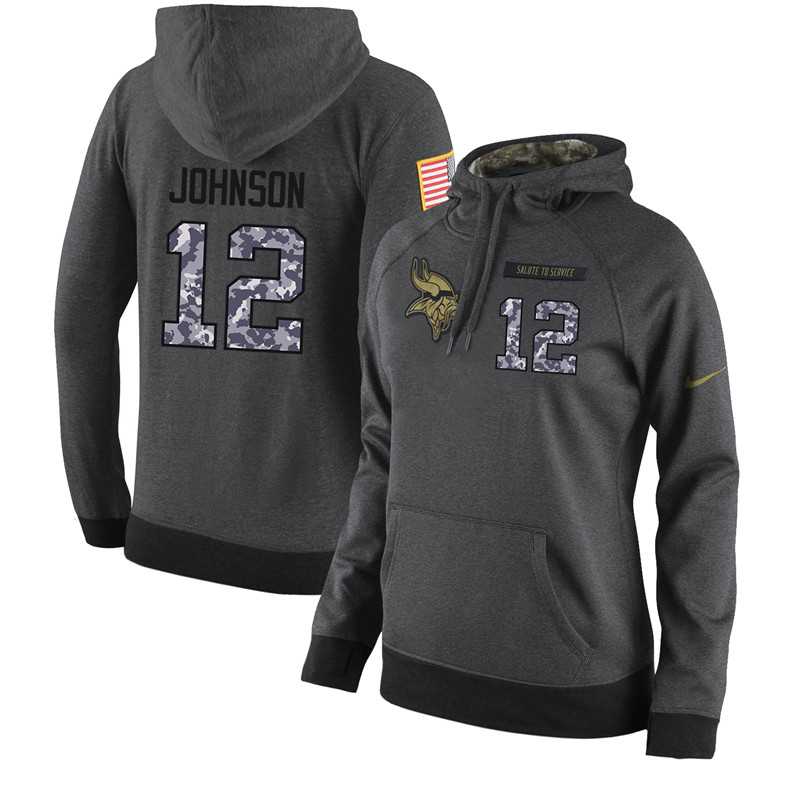 NFL Women's Nike Minnesota Vikings #12 Charles Johnson Stitched Black Anthracite Salute to Service Player Performance Hoodie