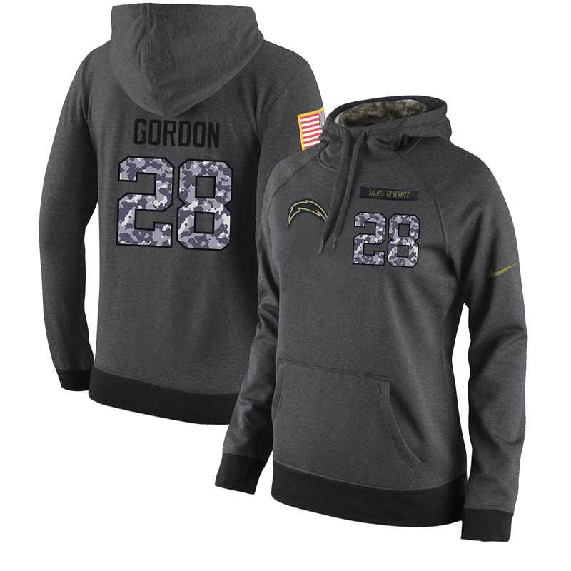 NFL Women's Nike San Diego Chargers #28 Melvin Gordon Stitched Black Anthracite Salute to Service Player Performance Hoodie