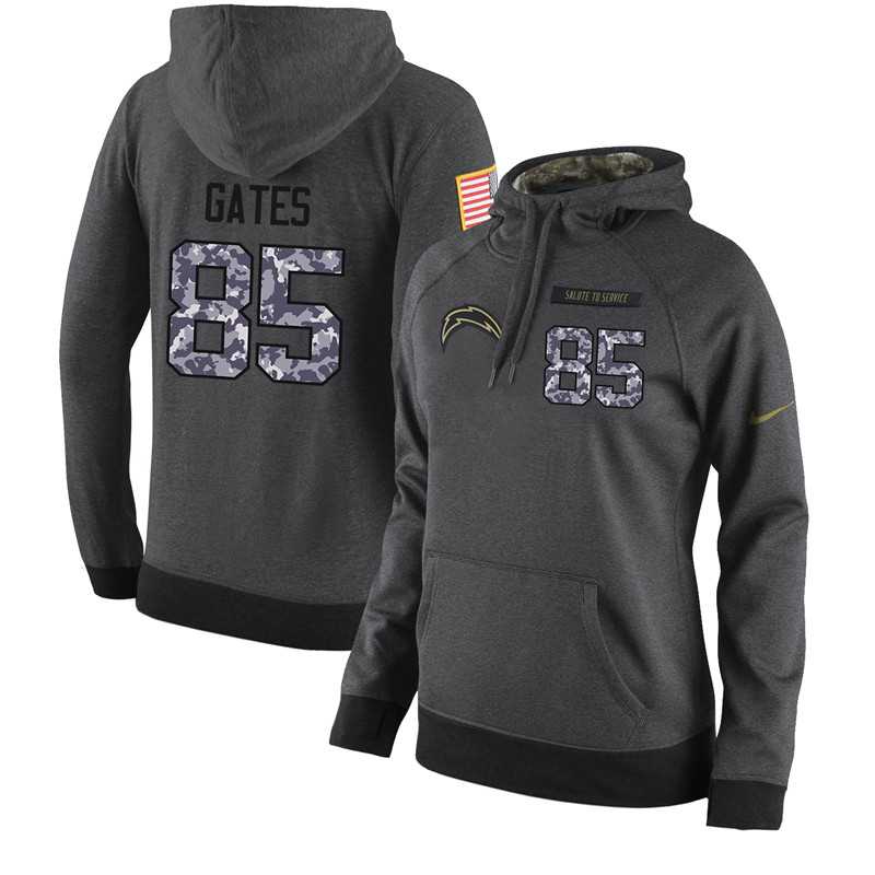 NFL Women's Nike San Diego Chargers #85 Antonio Gates Stitched Black Anthracite Salute to Service Player Performance Hoodie