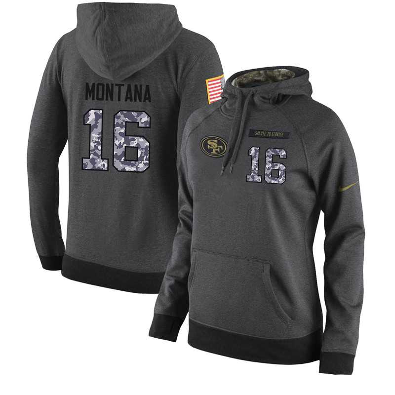 NFL Women's Nike San Francisco 49ers #16 Joe Montana Stitched Black Anthracite Salute to Service Player Performance Hoodie
