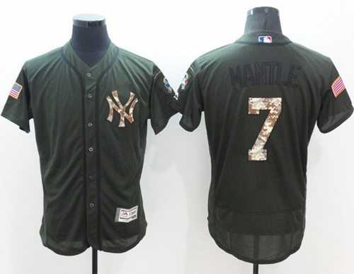 New York Yankees #7 Mickey Mantle Green Flexbase Authentic Collection Salute to Service Stitched Baseball Jersey