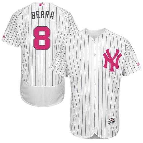 New York Yankees #8 Yogi Berra White Strip Flexbase Authentic Collection 2016 Mother's Day Stitched Baseball Jersey