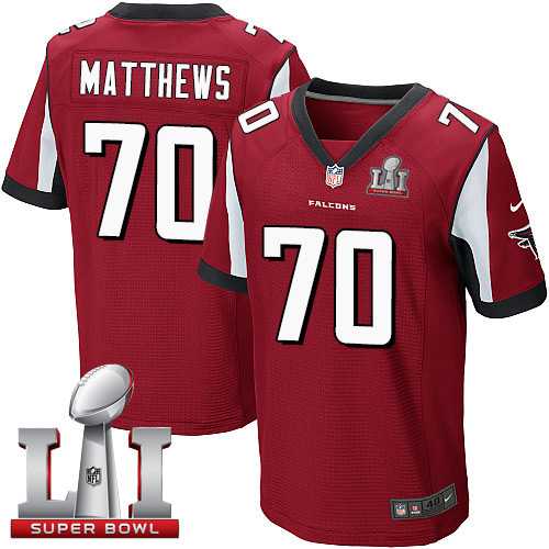 Nike Atlanta Falcons #70 Jake Matthews Red Team Color Super Bowl LI 51 Men's Stitched NFL Elite Jersey