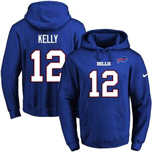 Nike Buffalo Bills #12 Jim Kelly Royal Blue Name & Number Pullover NFL Hoodie