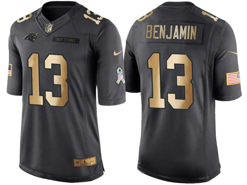 Nike Carolina Panthers #13 Kelvin Benjamin Anthracite 2016 Christmas Gold Men's NFL Limited Salute to Service Jersey