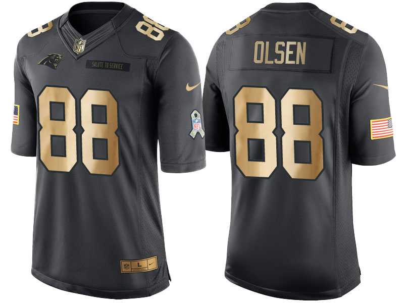 Nike Carolina Panthers #88 Greg Olsen Anthracite 2016 Christmas Gold Men's NFL Limited Salute to Service Jersey