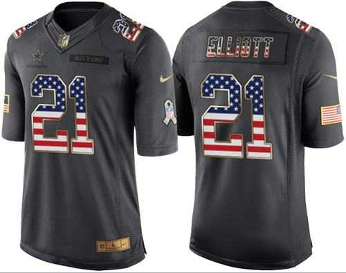 Nike Dallas Cowboys #21 Ezekiel Elliott Black Men's Stitched NFL Limited USA Flag Salute To Service Jersey